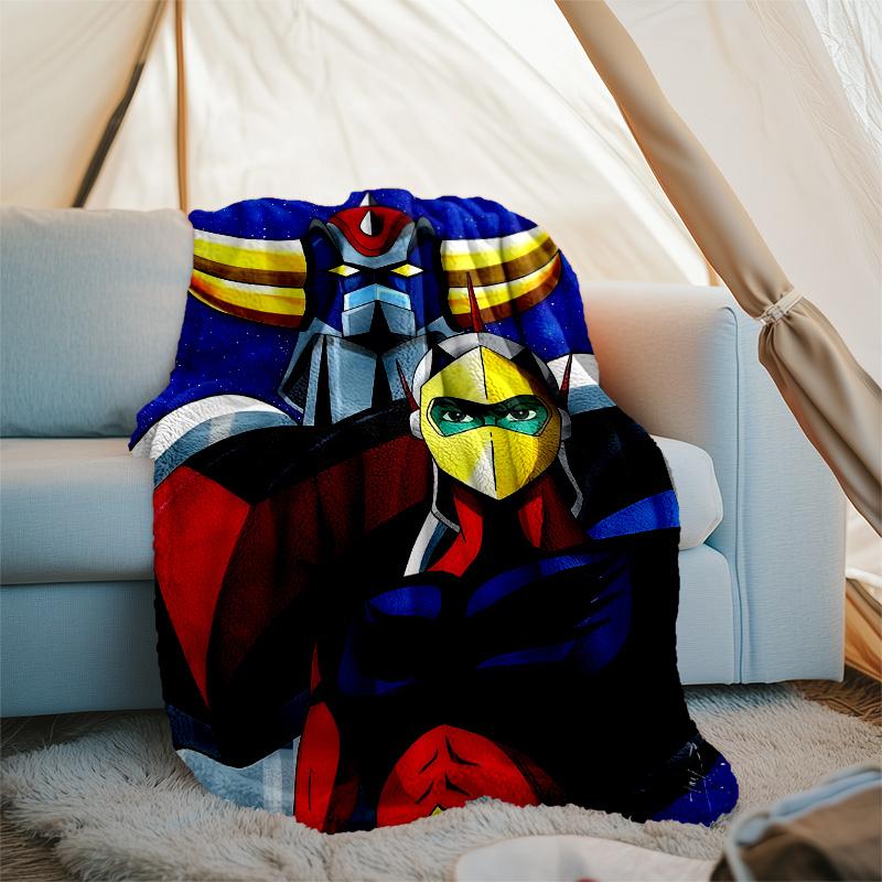 1pc UFO Robot Grendizer4 Theme Blanket - Digital Print, Polyester, Cozy for All Seasons, Perfect for Outdoor, Camping, and Travel