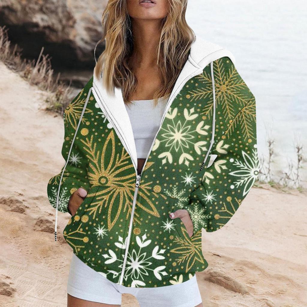 Женская модная повседневная толстовка с принтом, осенне-зимняя куртка-кардиган с длинными рукавами и карманами, куртка с капюшоном на молнии, пальто