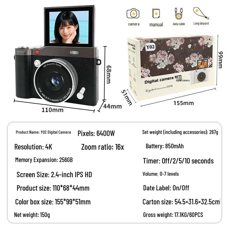 Retro Flip-Style CCD Camera & Camcorder: Portable Long-Zoom Digital Student Device for Photo & Video