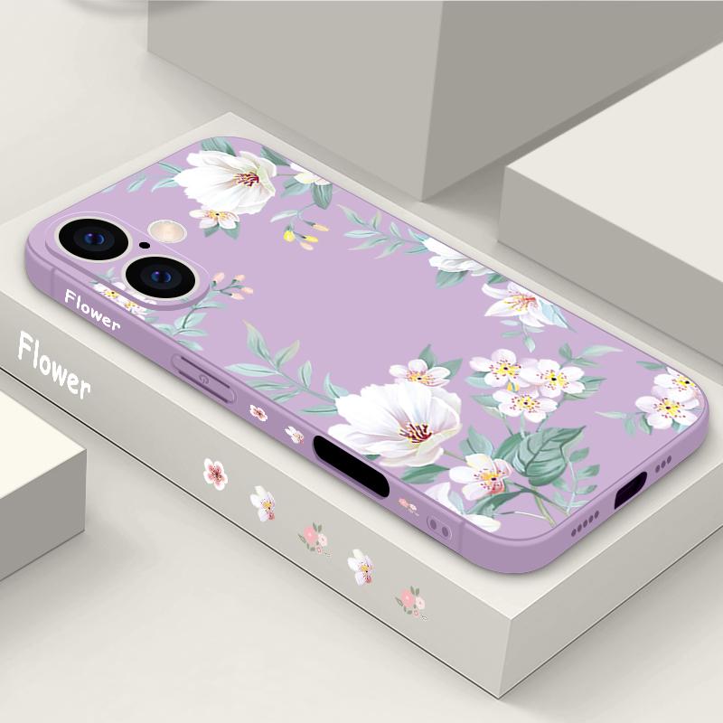 Простой цветочный узор противоударный мягкий чехол для iPhone 16 Pro Max 15 14 Pro 13 12 Mini 11 XS XR 8 7 ремешок TPU защита объектива тонкий матовый чехол для телефона