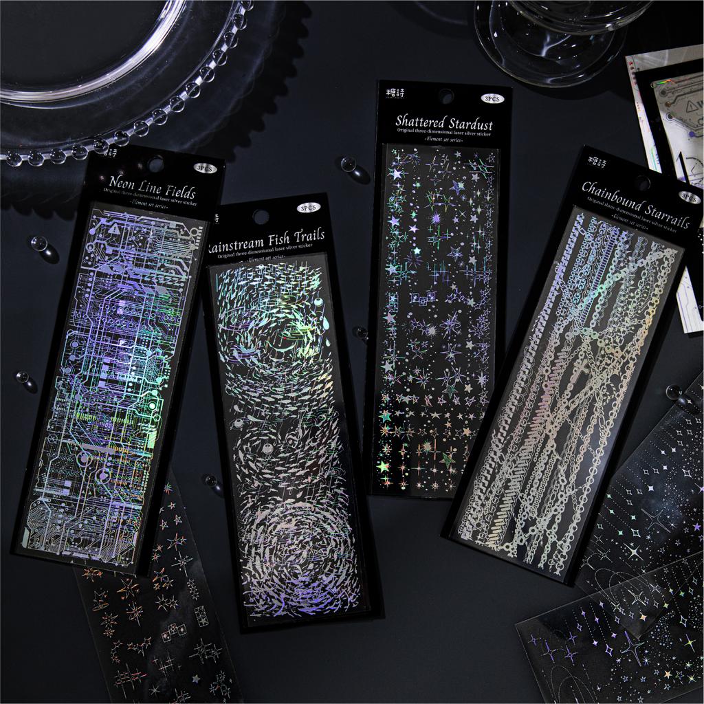 4 Styles Star Theme 3D Holographic Laser Silver Stickers For Hand Account Scrapbooking DIY Collage Phone Case Frame Decoration