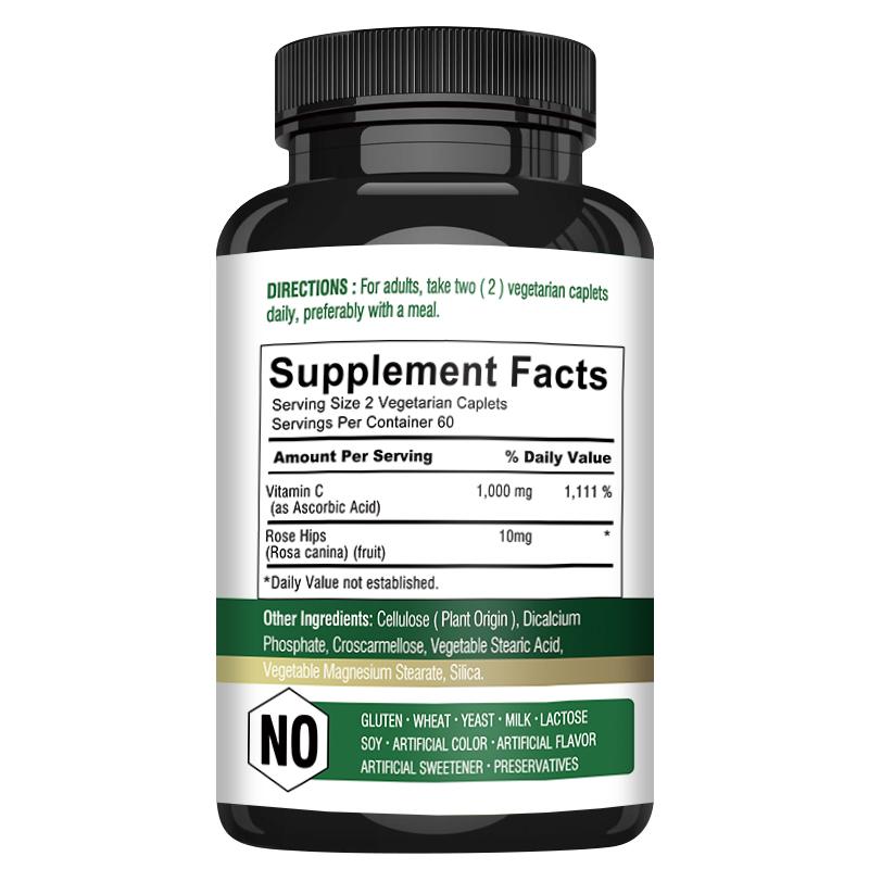 Vitamin C 1000mg | 120 Vegan Capsules | Ascorbic Acid + Wild Rosehip Oil | High-Efficiency Formula | Non-GMO, Gluten-Free Supplement