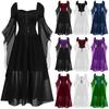 Women Casual Plus Size Cold Shoulder Dress Solid Color Lace Butterfly Sleeve Halloween Gothic Dress