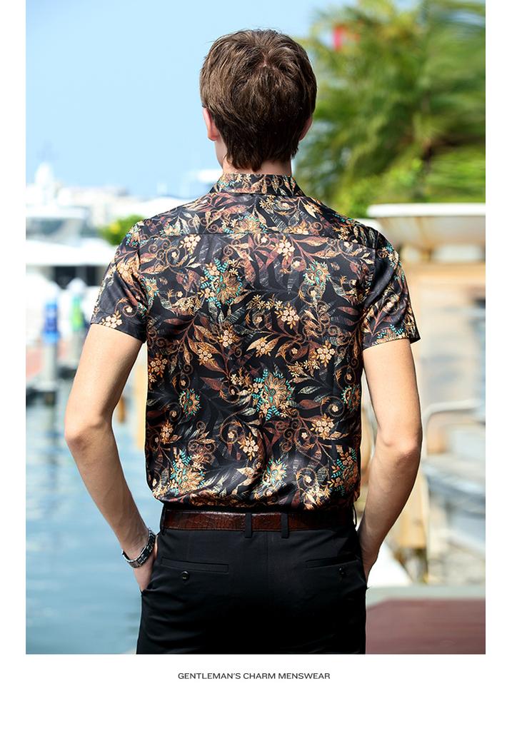 Lodz trendy contrasting printed shirt men's summer casual retro Hong Kong style top fashionable versatile skin friendly breathable shirt