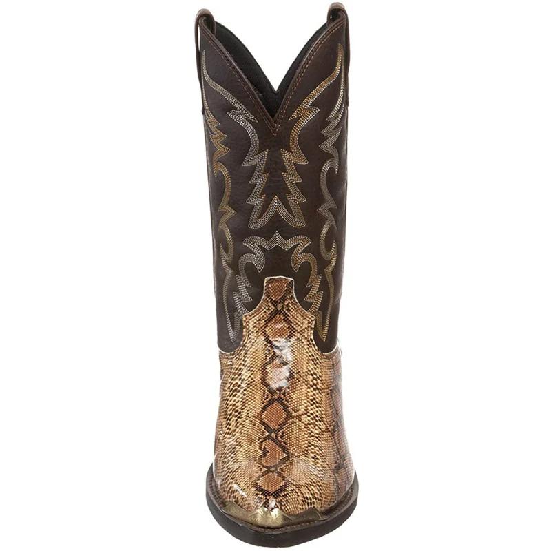 Fashion Retro Men Women Boots Golden Head Snake Skin Faux Leather Winter Shoes Embroidered Western Cowboy Boots Unisex Footwear Big Size