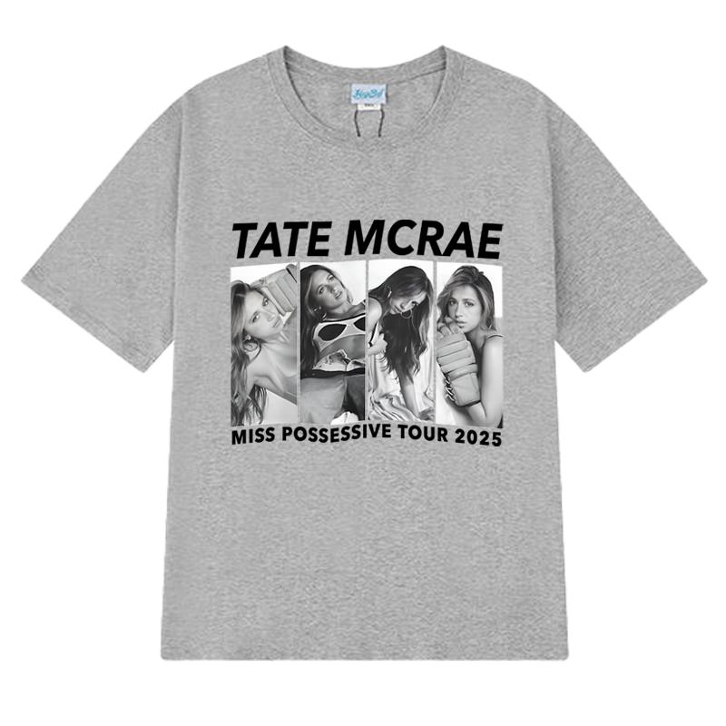Новые футболки с принтом Tate Mcrae World Tour 2025 Унисекс Женские винтажные Укороченные футболки с коротким рукавом Унисекс черные 100% хлопок Топы