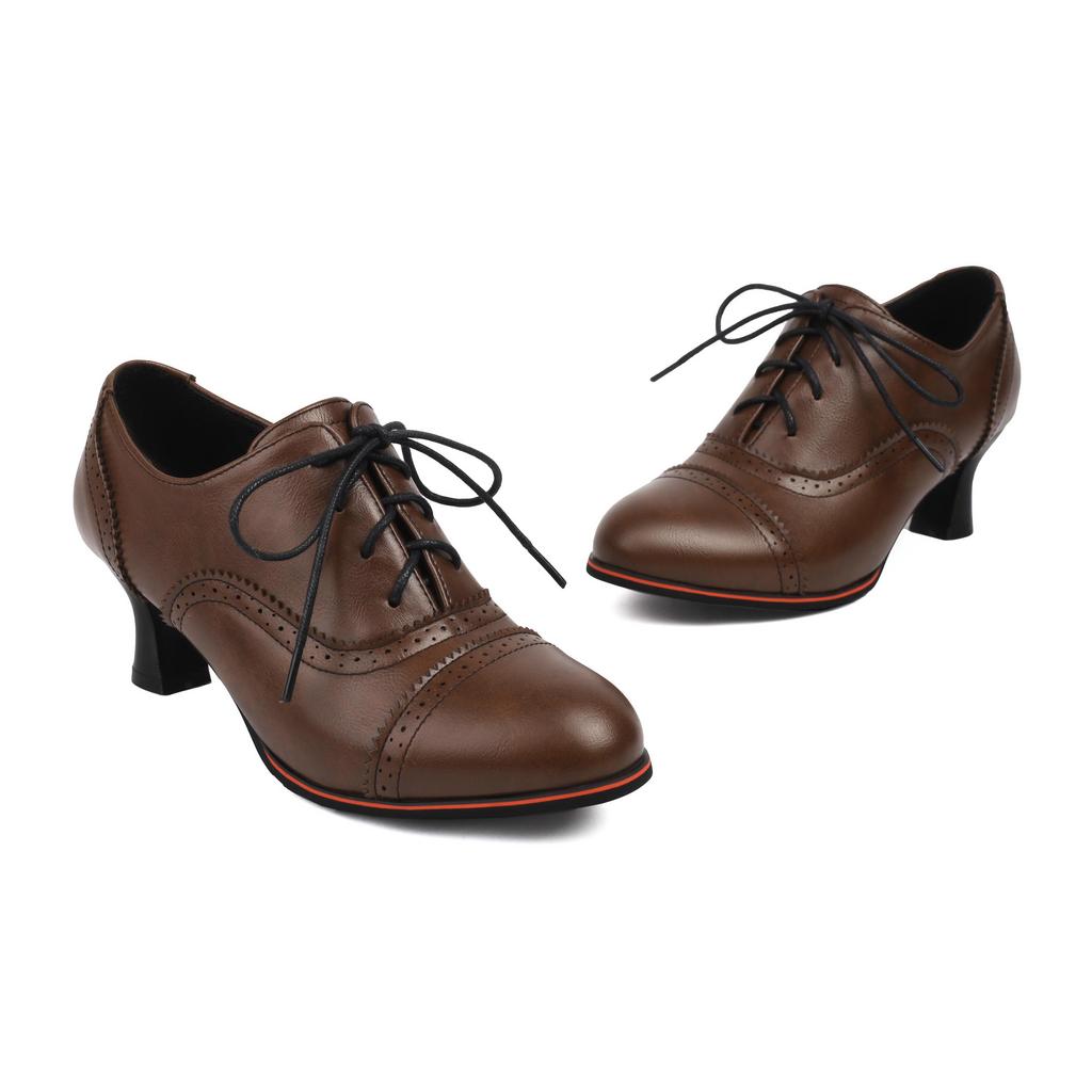 Q/Женские туфли на высоком каблуке, однотонные туфли в британском стиле в стиле ретро, ​​большие низкие туфли на шнуровке