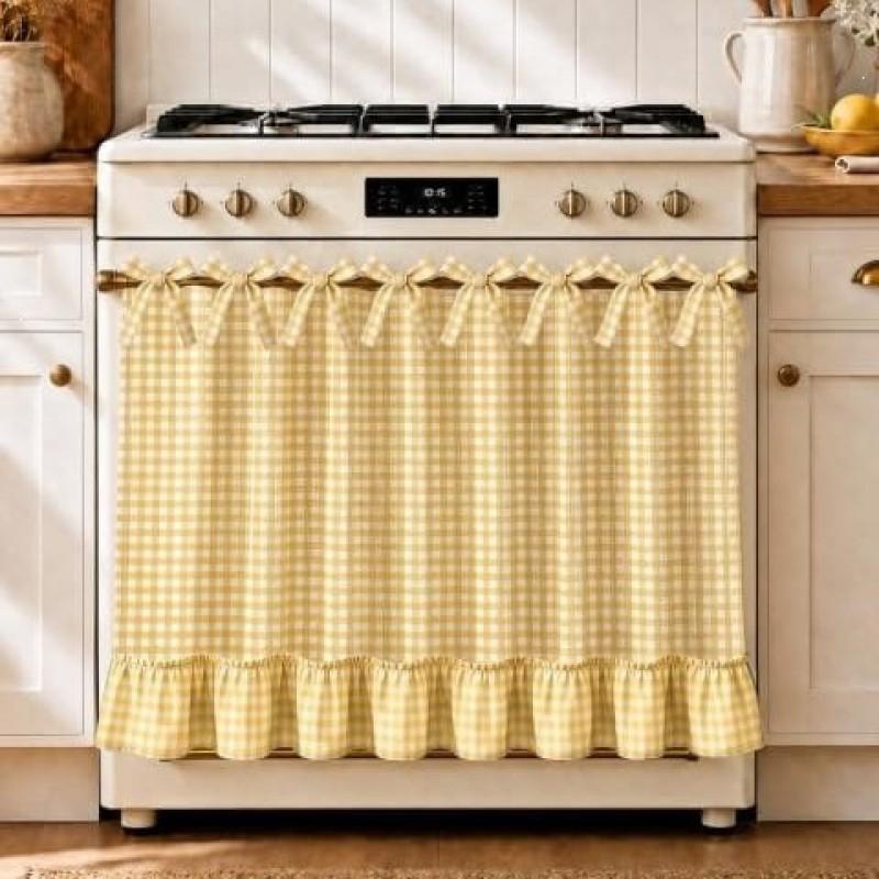 Kitchen Oven Curtain With Tie-Backs Linen Style Farmhouse Short Drape Range Hood Or Appliance Cover