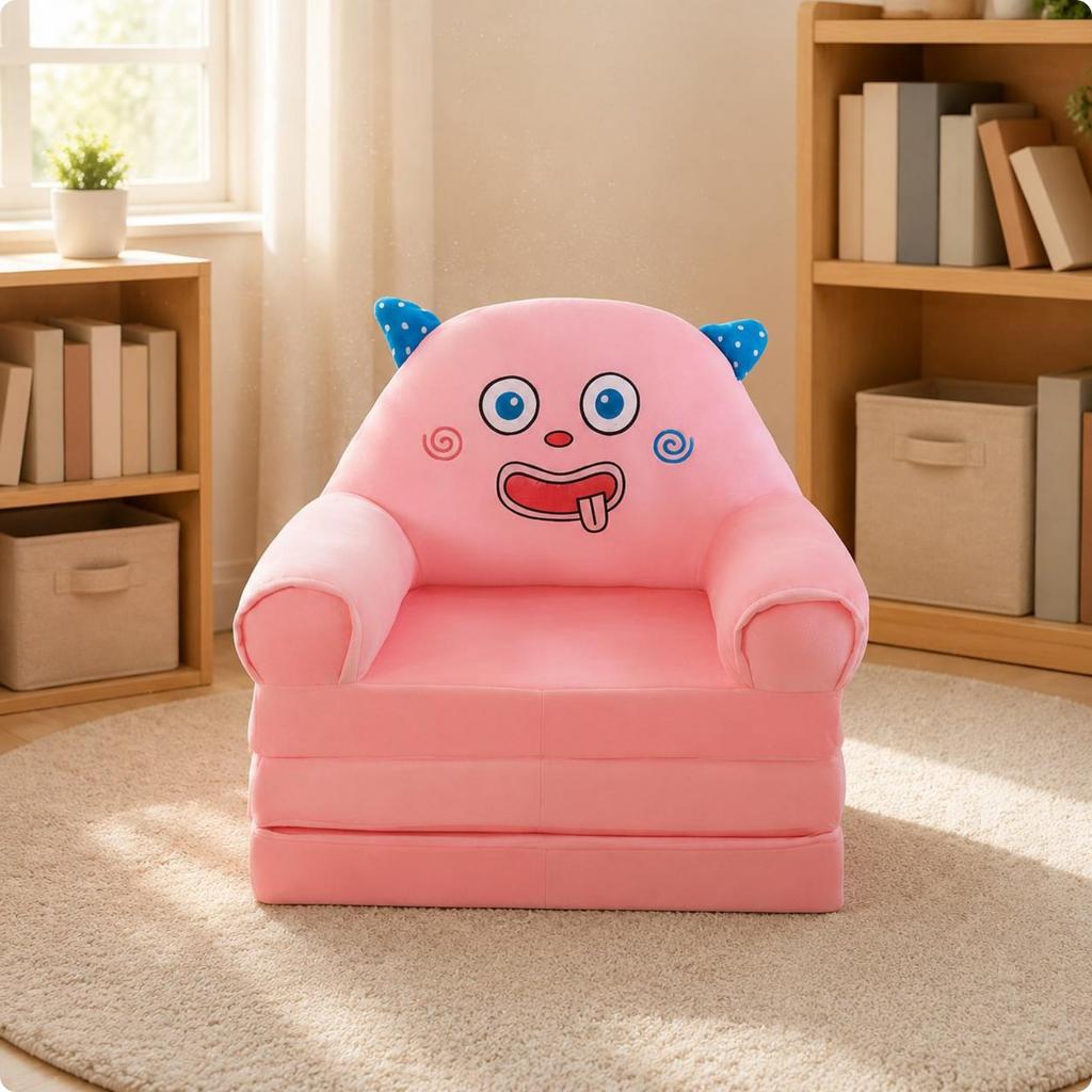 Cartoon Monster Sofa Soft Cushion Folding Kids Sofa Fold out Lounge Chair Skin-Friendly Kids Couch Bed Lightweight for Babies