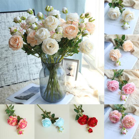 1Pc 3 Heads Artificial Fake Peony Flower Wedding Party Home Office Decoration