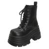 10CM Women High Platform Motorcycle Boots Gothic Leather Punk Boots Winter Warm Fur Snow Shoes Mid-calf Short Combat Boots Woman