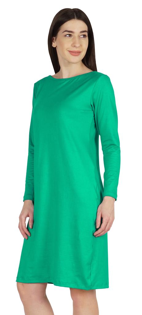 Inkmeso Knee Length Plain Dress Long Sleeve Boat Neck Tshirt Dress For Women