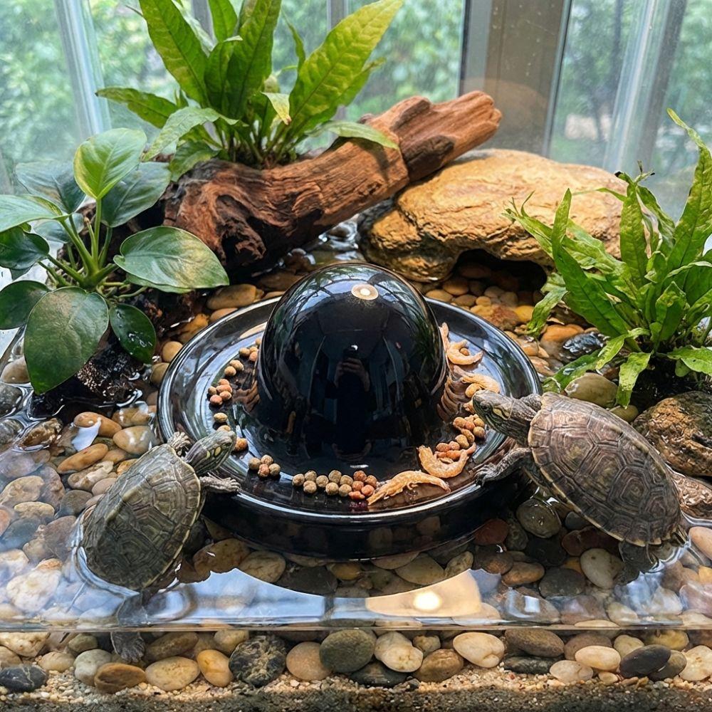 Plastic Reptile Feeder Bowl Round Reptile Water Pot Easy-Clean Feeder Ledge for Amphibians