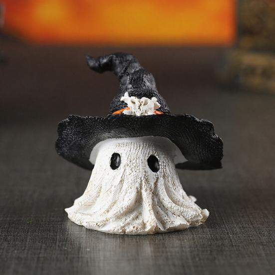 Halloween Ornament Ghost Mage Style Resin Statue Playful Smile Face Figure Lightweight Halloween Party Decor