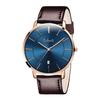 Простые модные повседневные деловые часы с японским кварцевым механизмом, циферблатом 40 мм, ремешок из натуральной кожи, ремешок унисекс, корпус из розового золота, синие мужские, ультратонкие, 6,5 мм