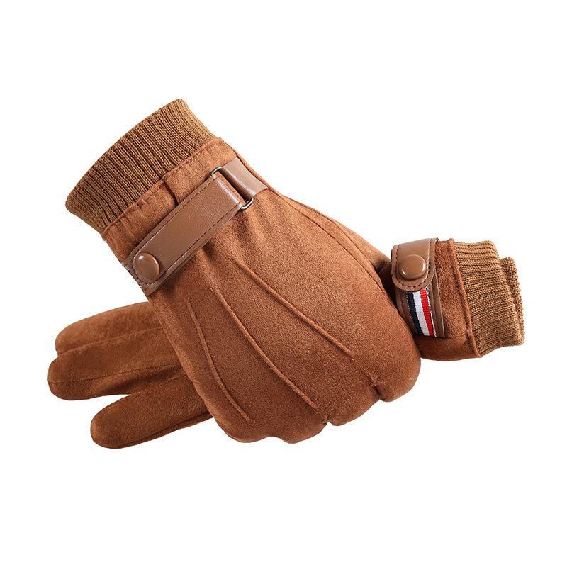 Warm Gloves Men's Suede Gloves Outdoor Riding Driving Sports Fleece Thickened Touch Screen Autumn and Winter Gloves
