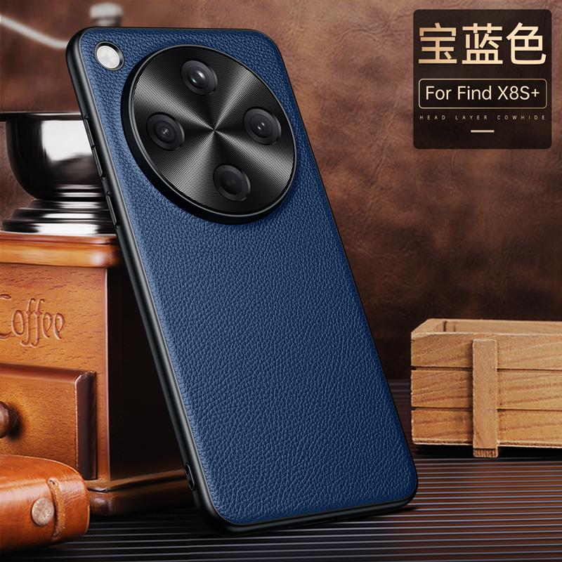Premium Genuine Cowhide X8 Ultra X7 Litchi Leather Case for Oppo Find X8 Pro X8S Plus X6 Hardware Len Full Protection Hard Cover