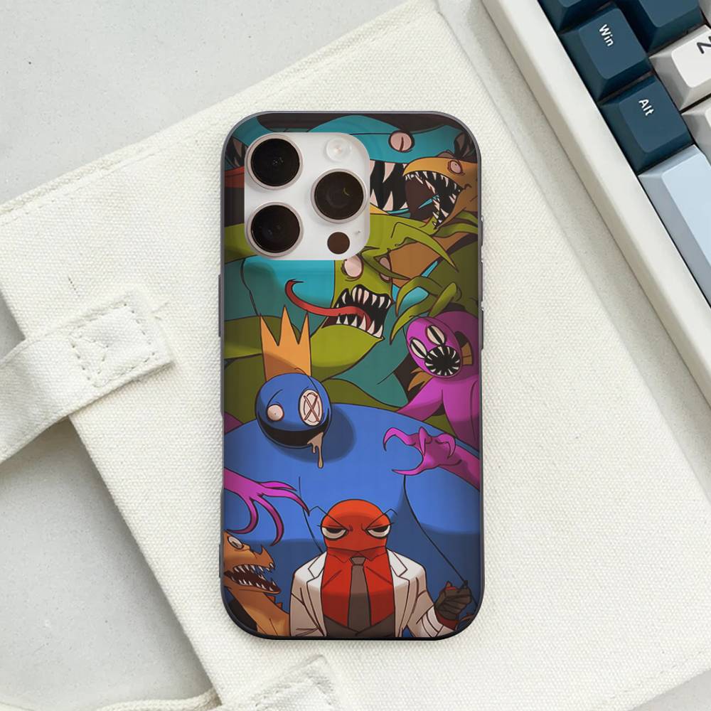Cartoon R-Rainbow Friends Wave Corrugated Phone Case For IPhone 17 Air 16 15 14 13 11 12 Pro Max Plus Matte Cover