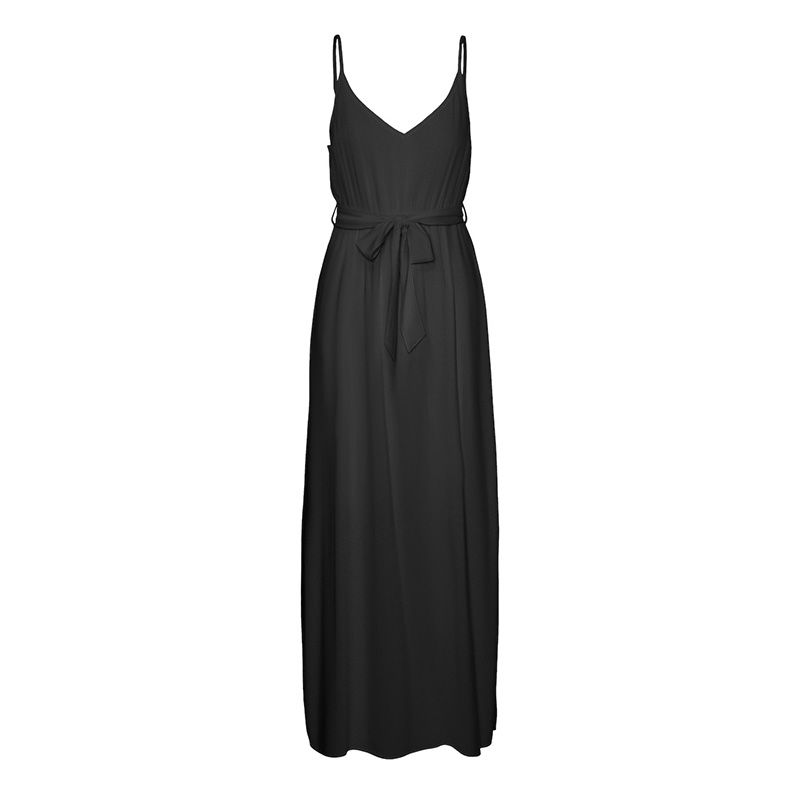 Длинное черное платье с поясом и разрезами Женский VERO MODA