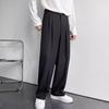 Men Suit Pants Wide Leg Loose Straight-Leg Formal Business Style Side Pockets Button Zipper Closure Solid Color Work Office Trou