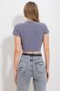 Women's Blouse New Season Fashion Gray Crew Neck Front Stitched Crop Sandy Blouse