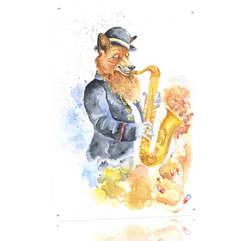 Groove Saxophone Fox D Texture Metal Poster Customized Wall Art Tin Sign Gift for Mancave Gaming Decoration Room Desk Decor