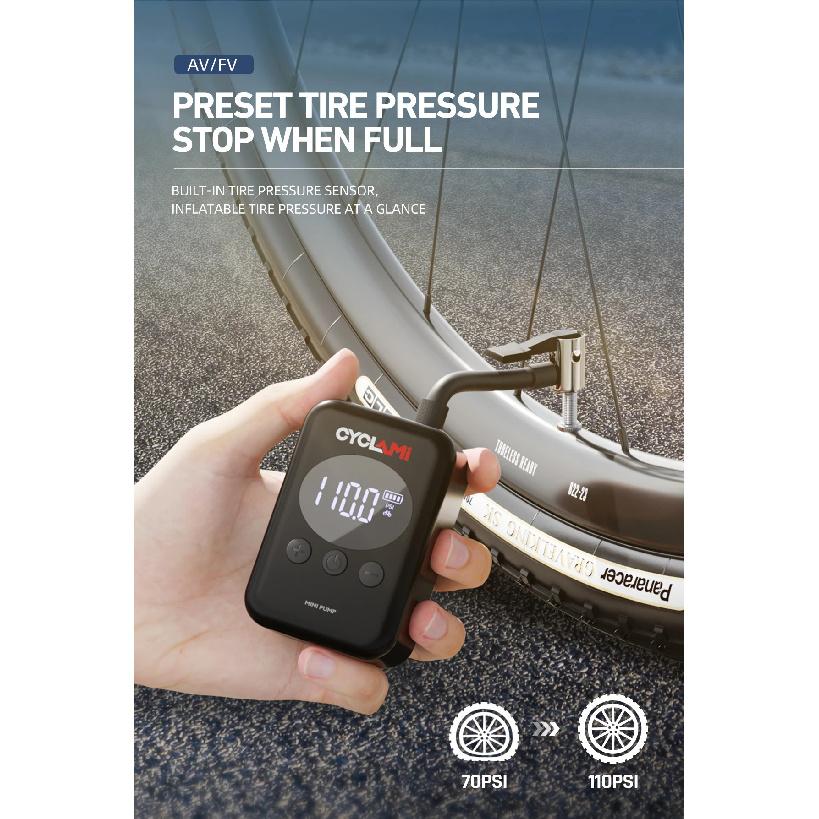 CYCLAMI 150 PSI Портативный Электрический Насос для Дорожного и MTB Велосипеда, Перезаряжаемый, с Цифровым Манометром, для Накачки Велосипедных Шин FV AV