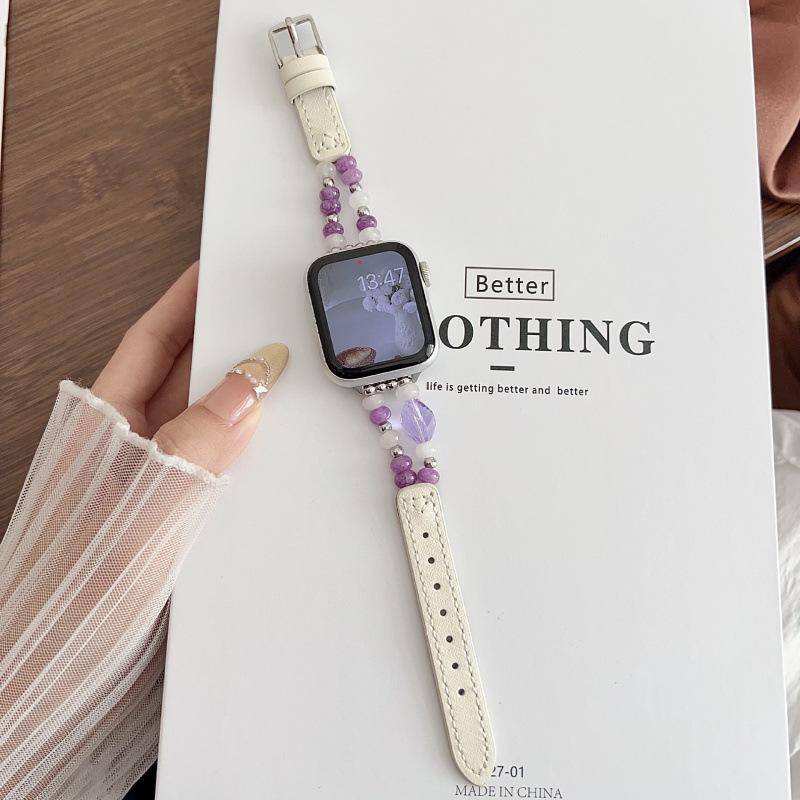 Кожаный ремешок с кристаллами для Apple Watch (Серия 2-10)