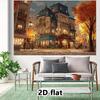 1 amazing cityscape 2D background - old buildings  autumn trees and street lights  multiple sizes suitable for photo studios