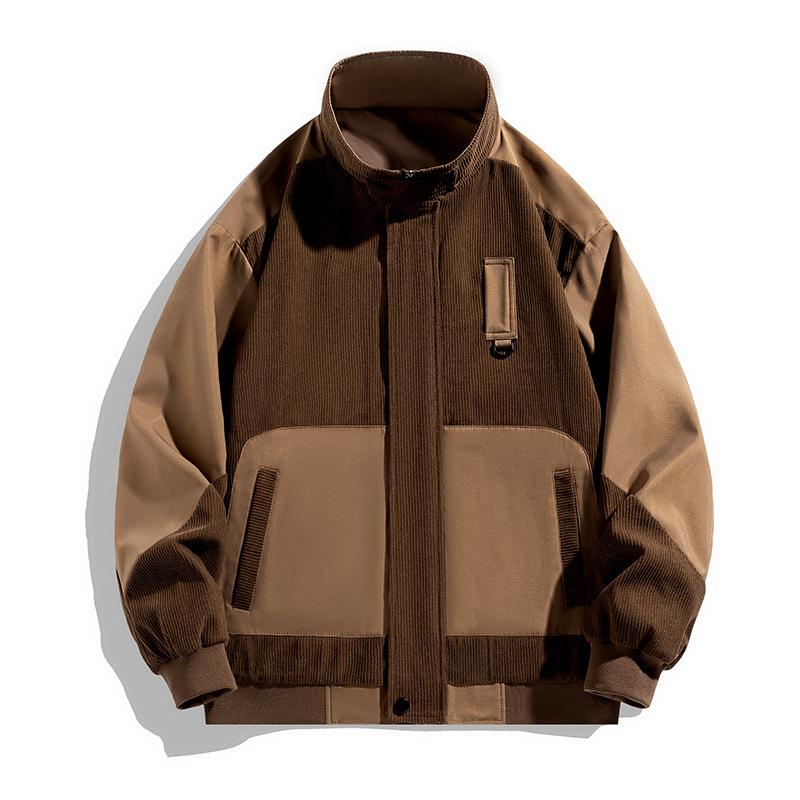 Spring and Autumn New Corduroy Simple Long Sleeve Jacket Fashion Brand Men's Casual Loose Stand Collar Coat