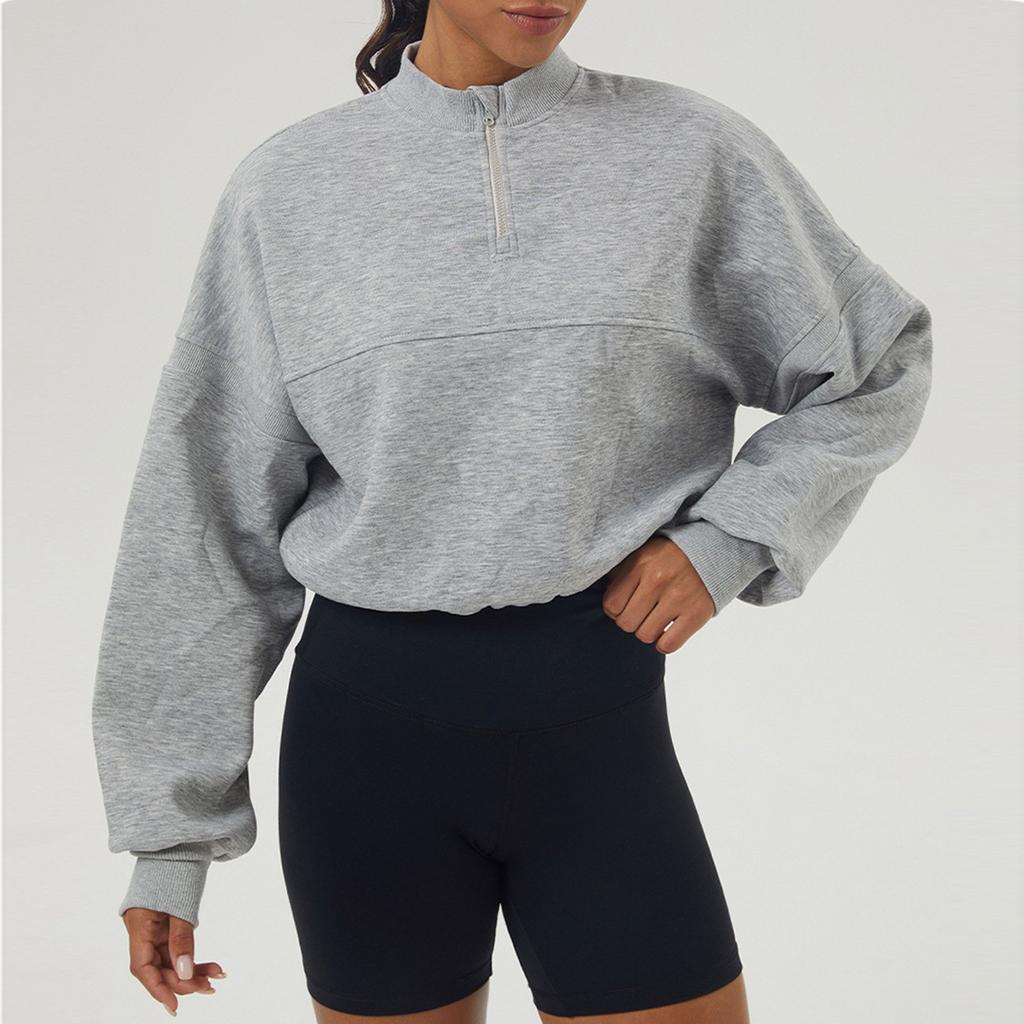 Осенне-зимняя толстовка, спортивная, для отдыха, для йоги, куртка с длинным рукавом, полумолния, одежда для фитнеса, свободная толстовка для женщин