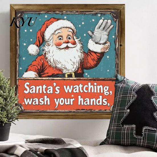 Waterproof Wood Painting Decor Double-Layer Wooden Framed Christmas Wall Art, Retro Santa Reindeer Picture Frame, Decorative Hanging Frames