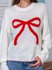 Женский вязаный пуловер с длинным рукавом и бантом - европейский и американский стиль