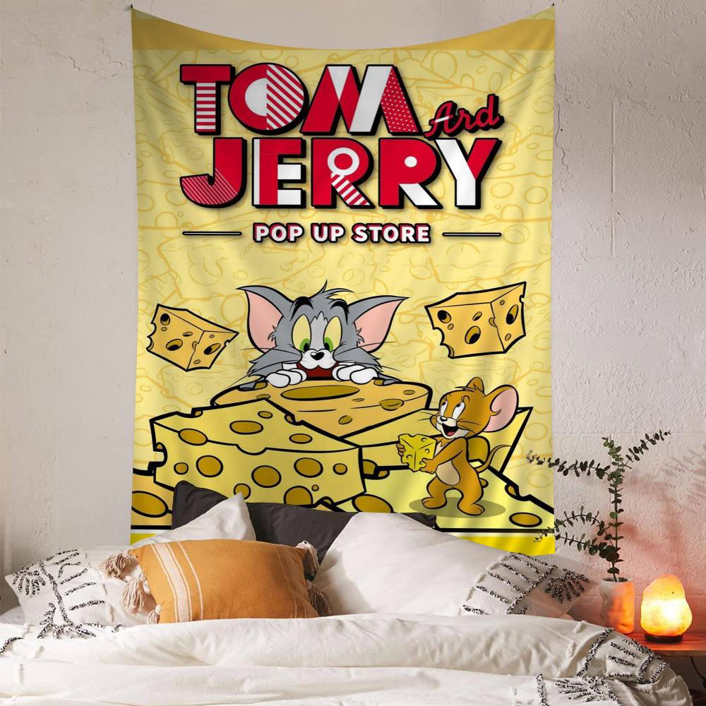 Anime TTom and JJerry Cartoon Colorful Tapestry Wall Hanging Hanging Tarot Hippie Wall Rugs Dorm Wall Art Decor