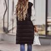 Women Vest Coat Padded Solid Color Sleeveless Hooded Drawstring Single-breasted Mid Length Slim Fit Zipper Hem Pockets