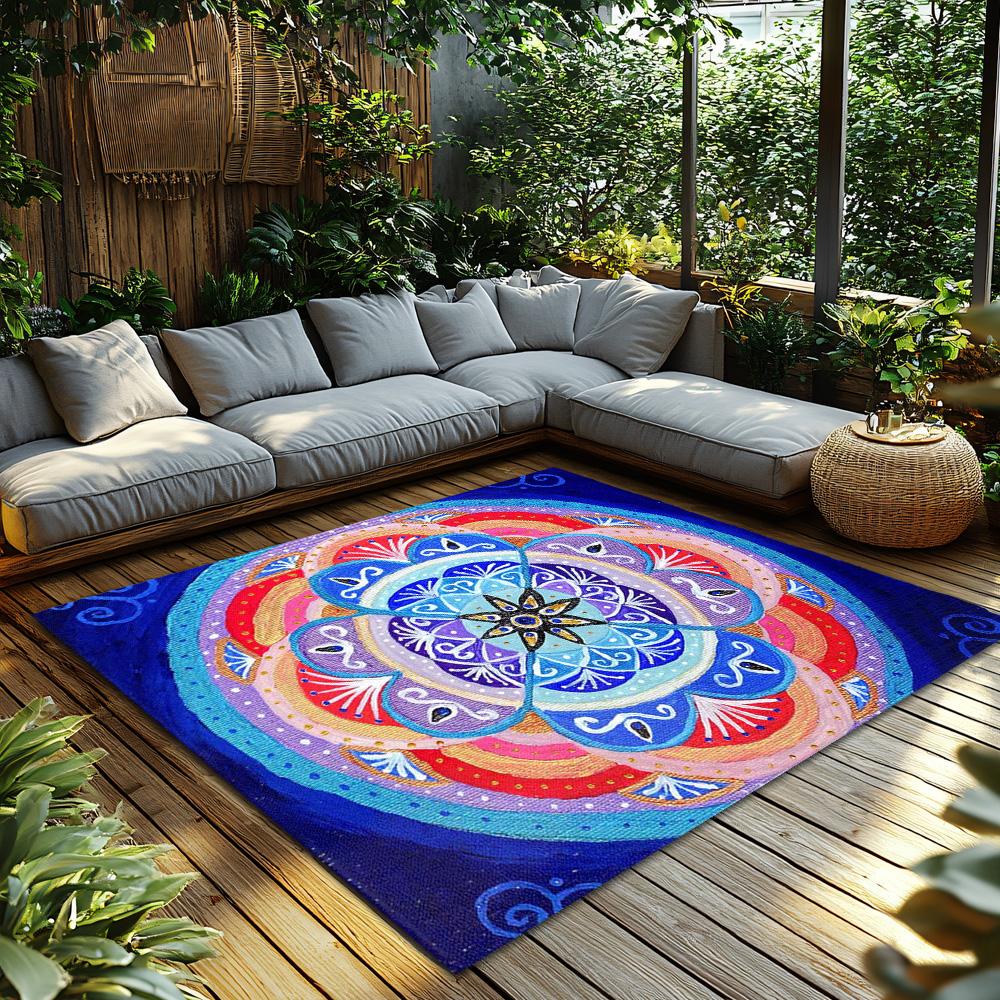 Bohemian Area Rug Mandala Carpet Meditative Floor Mat Spiritual Home Decor Yoga Room Accent Peaceful Living Unique Design Non-Sl