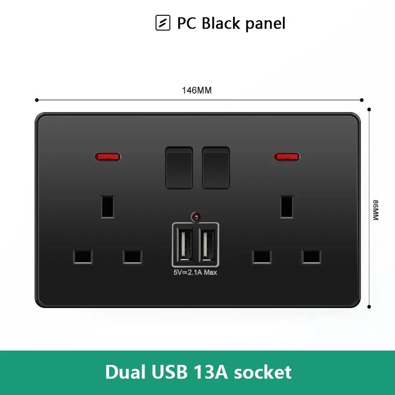 18W Type-C Plug Quick Charging Universal 5-pin Dual Power Socket,UK Standard 13A Wall Socket with DC 5V 3.1A Type-c USB Charger