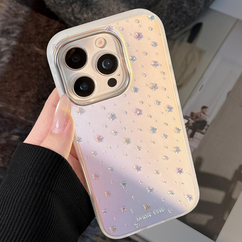 Маленькие Звезды Подходит для Чехла для Мобильного Телефона Iphone16 15Promax Лазерный 13 Корейский Стиль 14 Продвинутый 11 Гальванизированный Жесткий