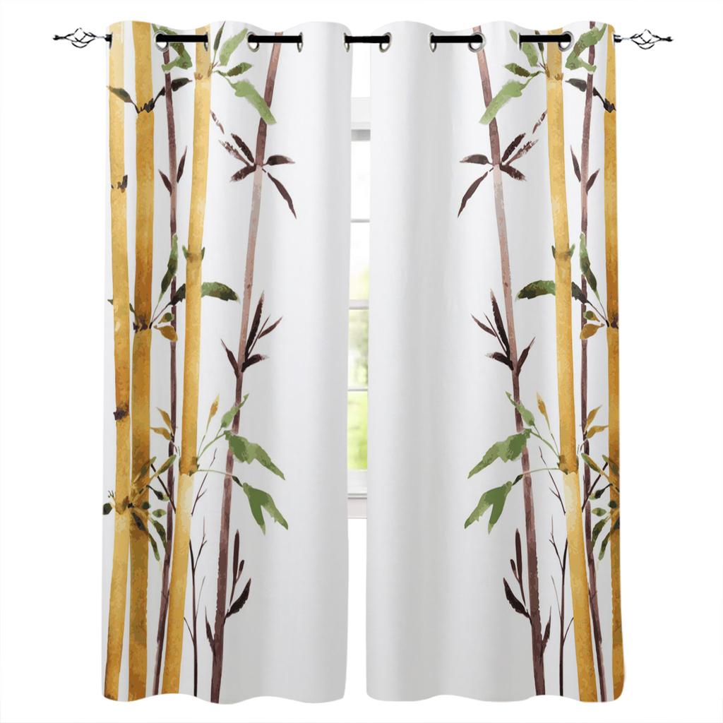 Chinese Chic Bamboo Oriental Nature Wood Window Curtains for KidsBedroom Living Room Bathroom Kicthen Door Hall Cupboard 2pieces