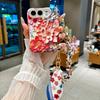 Luxury 3D Embossed Watercolor Floral Phone Case For IPhone DUO 18 Fold Fabric Wrist Strap Aesthetic Trendy Shockproof Anti Scratch Protection Cover