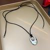 Silver Mirror Black Cord Necklace for Women - Autumn/Winter Fashion Long Sweater Chain with Niche Design