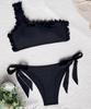 Women's Swimsuit Solid Color One Shoulder Lace Sexy Bikini Side Tie Thong Brazilian Beachwear Bathing Suits