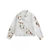 Mens Floral Lace Splicing Denim Jacket Loose Fit Casual Outerwear