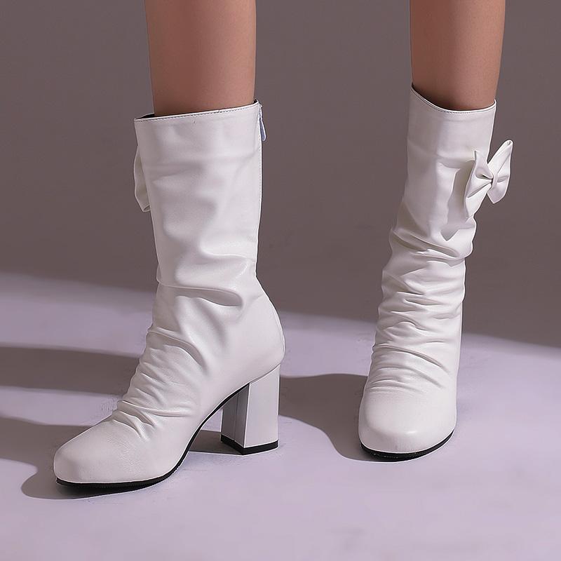 Женские сапоги на высоком каблуке осень-зима новые однотонные сапоги на толстом каблуке большого размера среднего размера