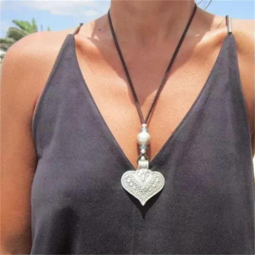 Big Heart Vintage Pendant Necklace Hollow Large Flower Statement Boho Jewelry-#3