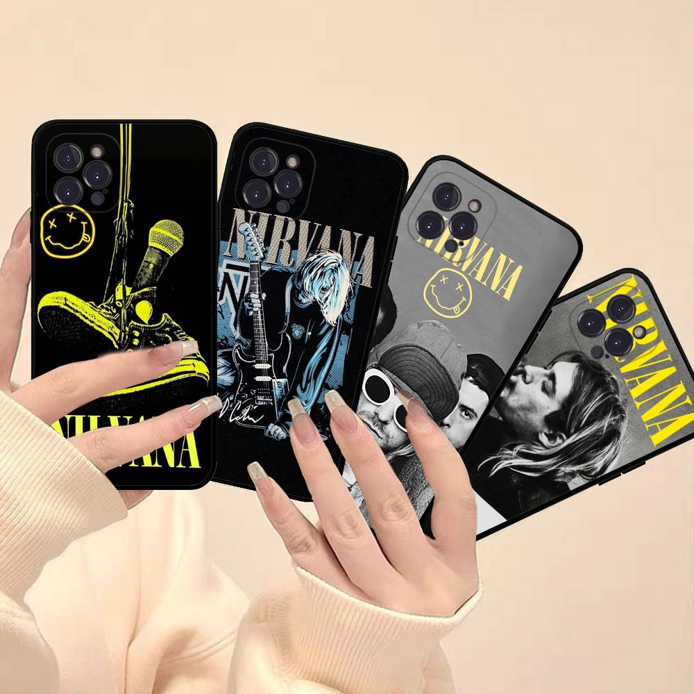 Гранж-группа N-Nirvana Для IPhone 17 16 15 14 13 12 11 Pro Max Plus Ударопрочный Черный Мягкий Чехол для Телефона
