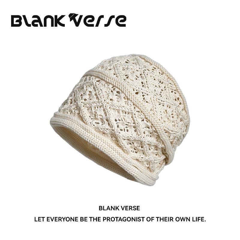 Hollow knitted headgear women's autumn new thin breathable face small big head circumference retro pullover hat