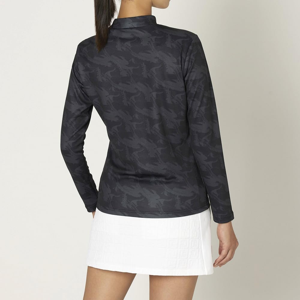 FootJoy Footwear Motif Print Long Sleeve Mock Neck Shirt, Black, Women's, Size L, FJW-F24-S04, 32272-L
