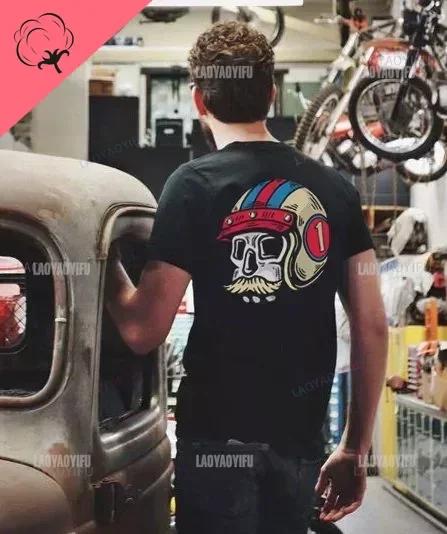 Готические футболки Harajuku Biker Skull Graphic T Shirts Men Fashion Trend Short Sleeve Tops Dark Punk Skulls Retro T Shirt Male Oversize Tee