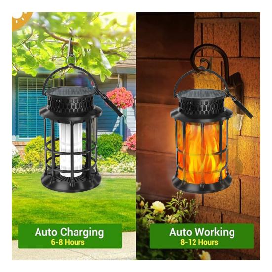 Мерцающее пламя солнечный фонарь уличный водонепроницаемый светодиодный свет IP65 водонепроницаемый автоматическое включение/выключение подвесной солнечный фонарь с танцующим пламенем